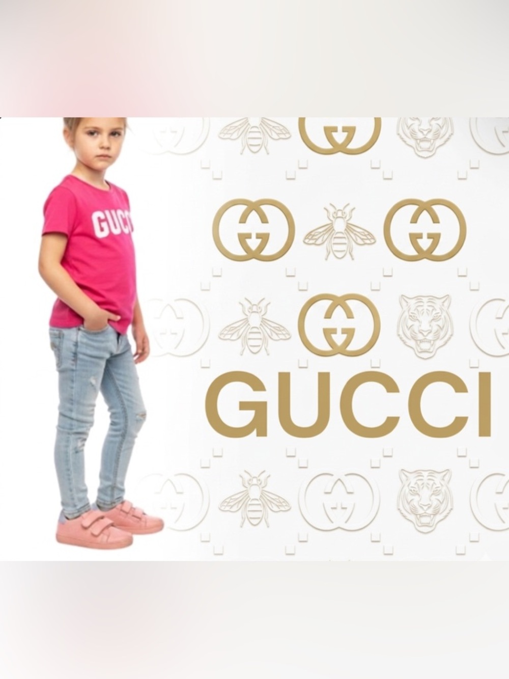 Authentic Gucci luxury designer GG baby girl pink leather sneakers SZ 10